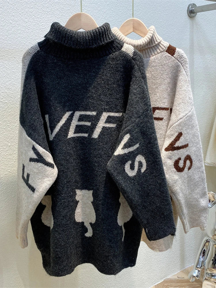 Oversized Double Cat Knit Sweater