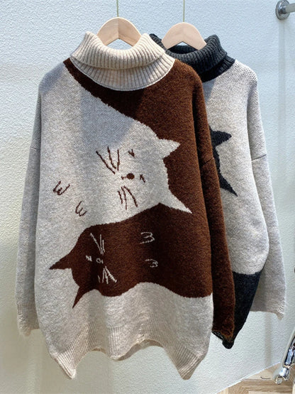 Oversized Double Cat Knit Sweater