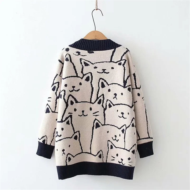 Cat V Neck Women's Knit Cardigan