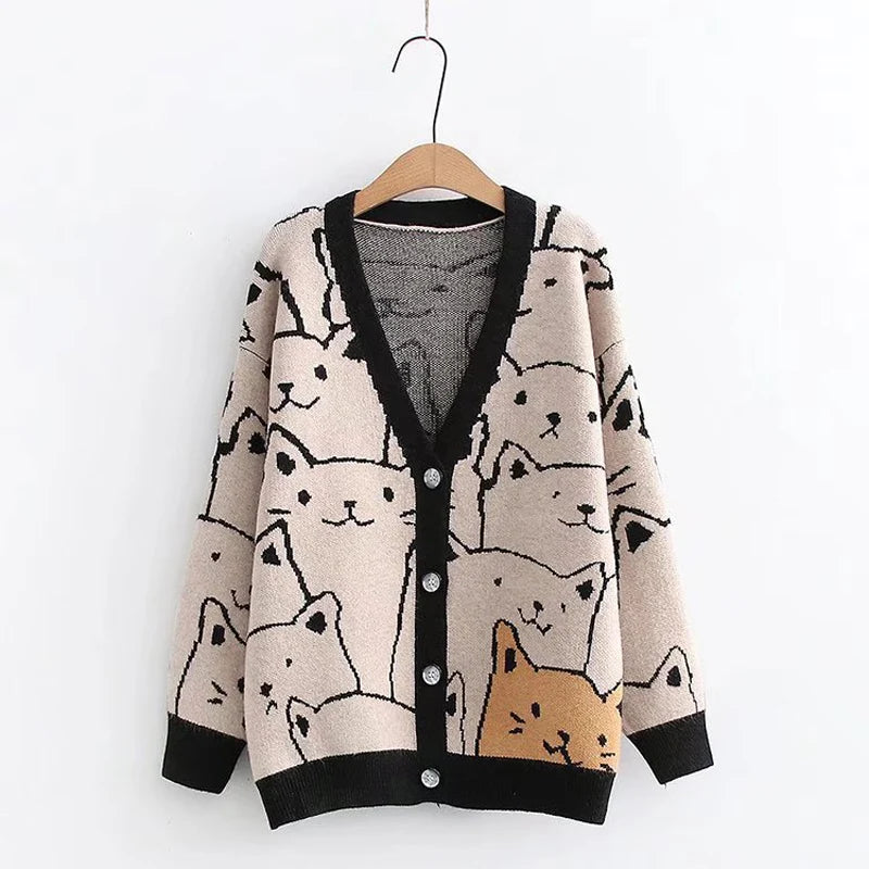 Cat V Neck Women's Knit Cardigan