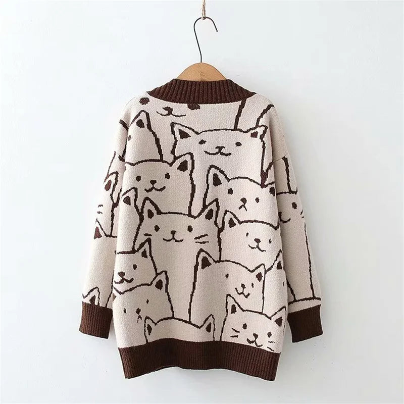 Cat V Neck Women's Knit Cardigan