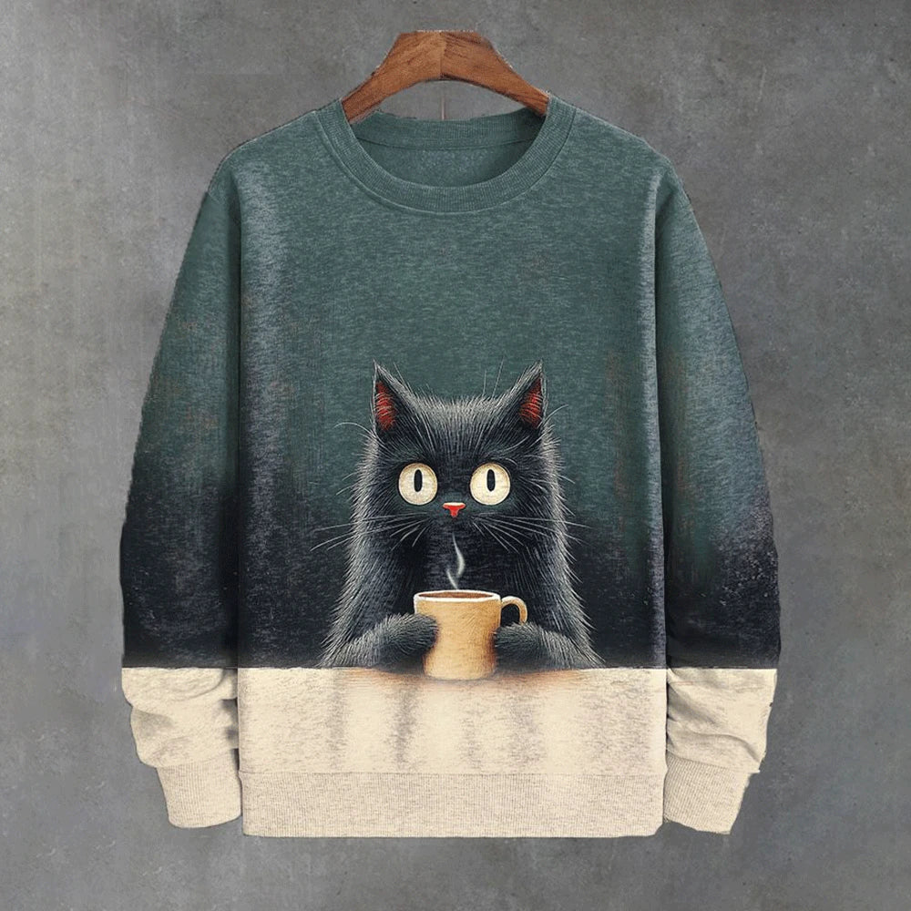 Cat Print Unisex Oversized Sweater