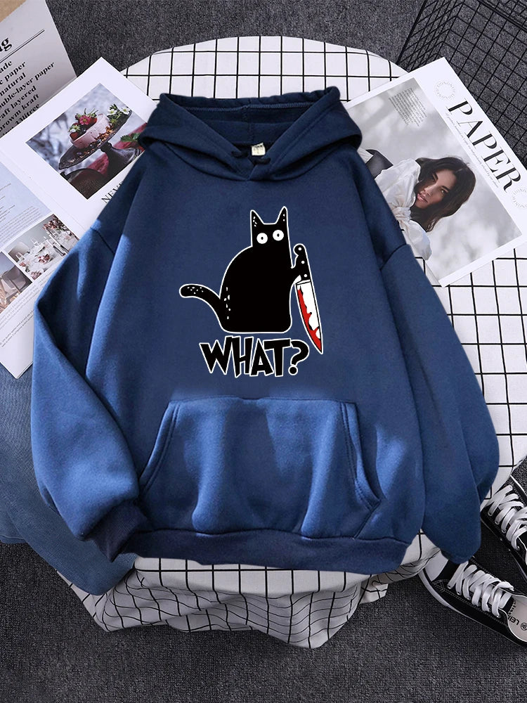 "What ? "Black Cat Knife Hoodie