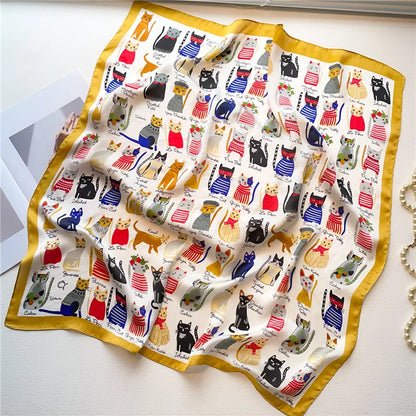 Cat Print Satin Headscarf