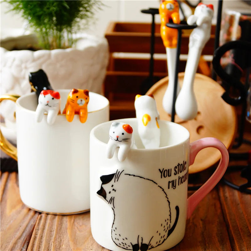 5Pcs Kitty Spoons &Mug Set