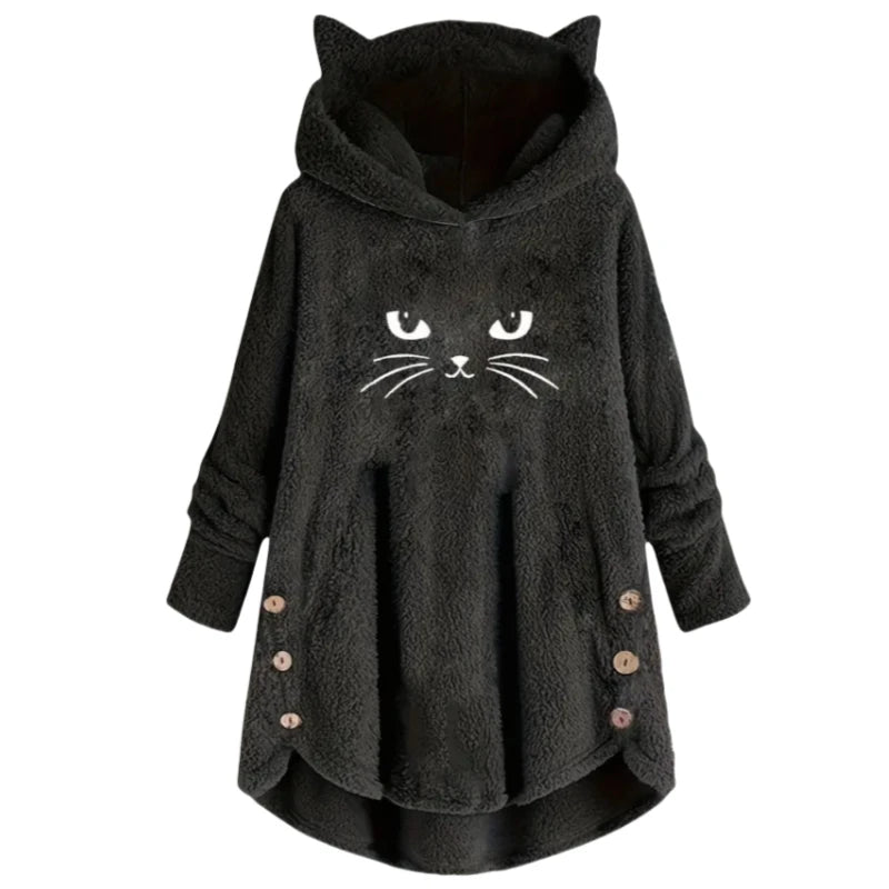 Cartoon Print Cat Ears Sweatshirt