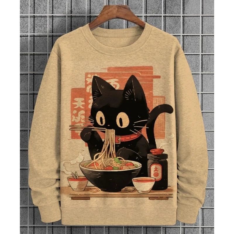 Cat Print Unisex Oversized Sweater