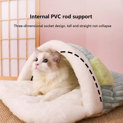 Japanese Sakura Warm Cat Bed with Cushion