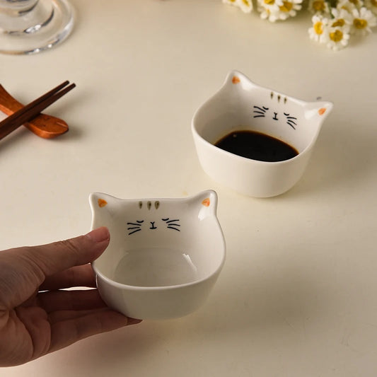 Set of 2 Ceramic Mini Cat Shaped Dishes