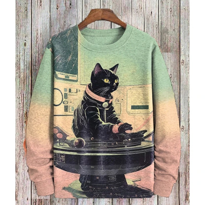 Cat Print Unisex Oversized Sweater