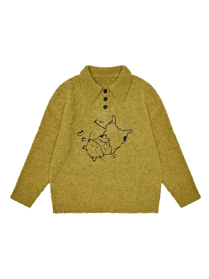 Y2K Korean Embroidered Cat Sweater