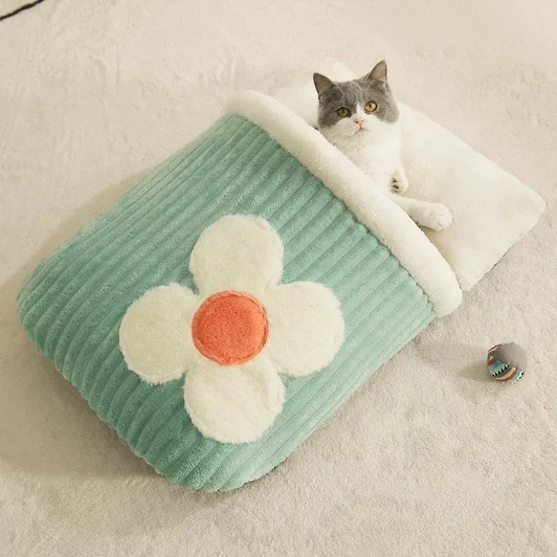 Japanese Sakura Warm Cat Bed with Cushion