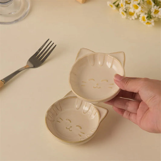 Set of 2 Ceramic cat Seasoning plates