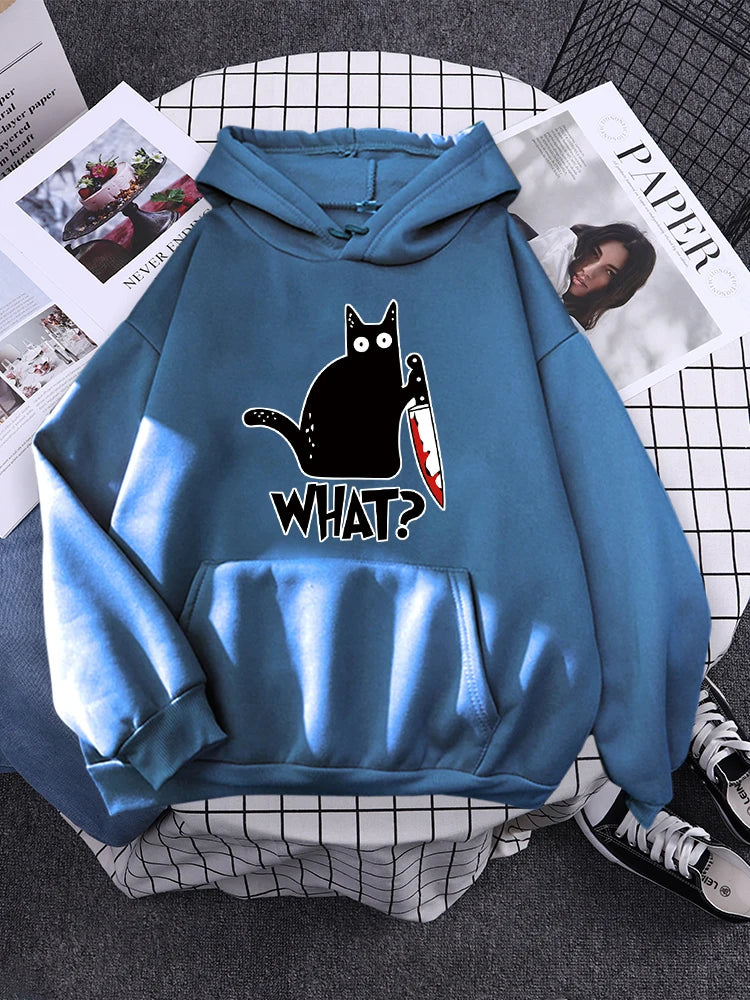 "What ? "Black Cat Knife Hoodie