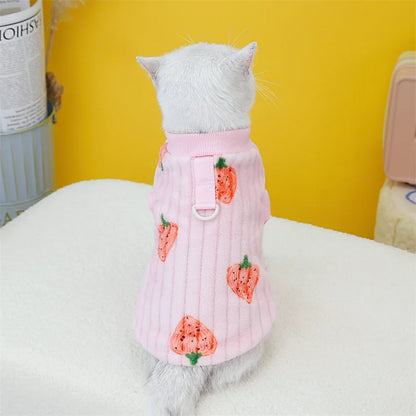 Cute Strawberry Print Cat Sweater