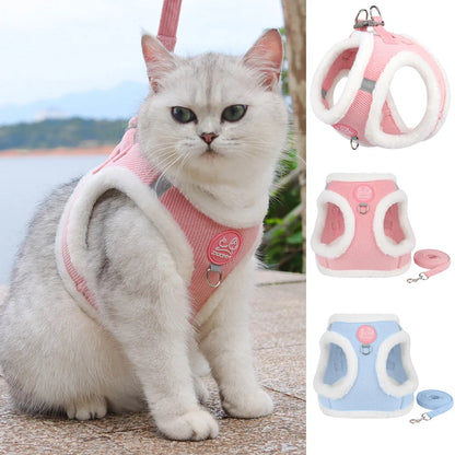 Rabbit Fur Cat Harness and Leash