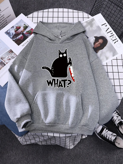 "What ? "Black Cat Knife Hoodie