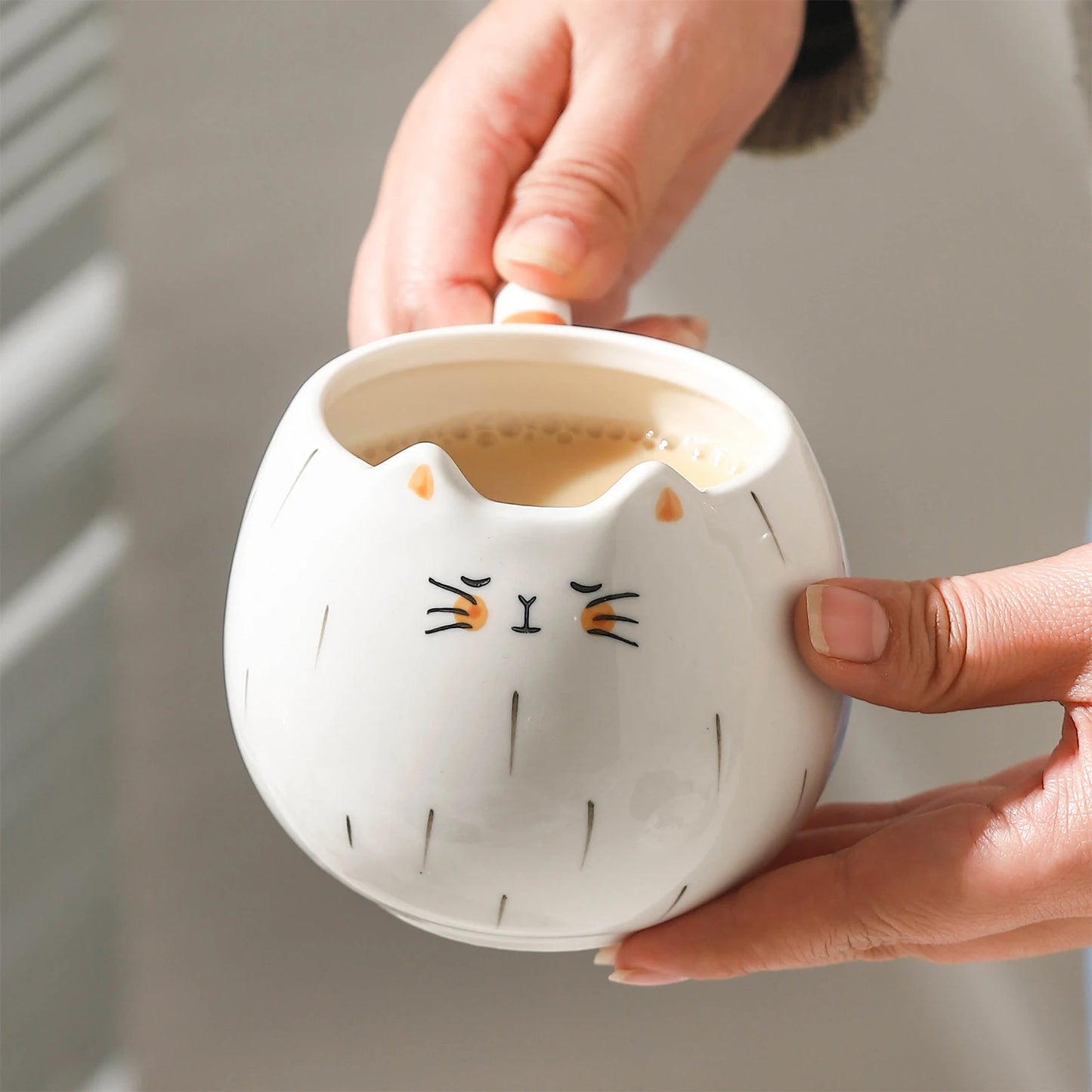 White Cat Ceramic Coffee Cup