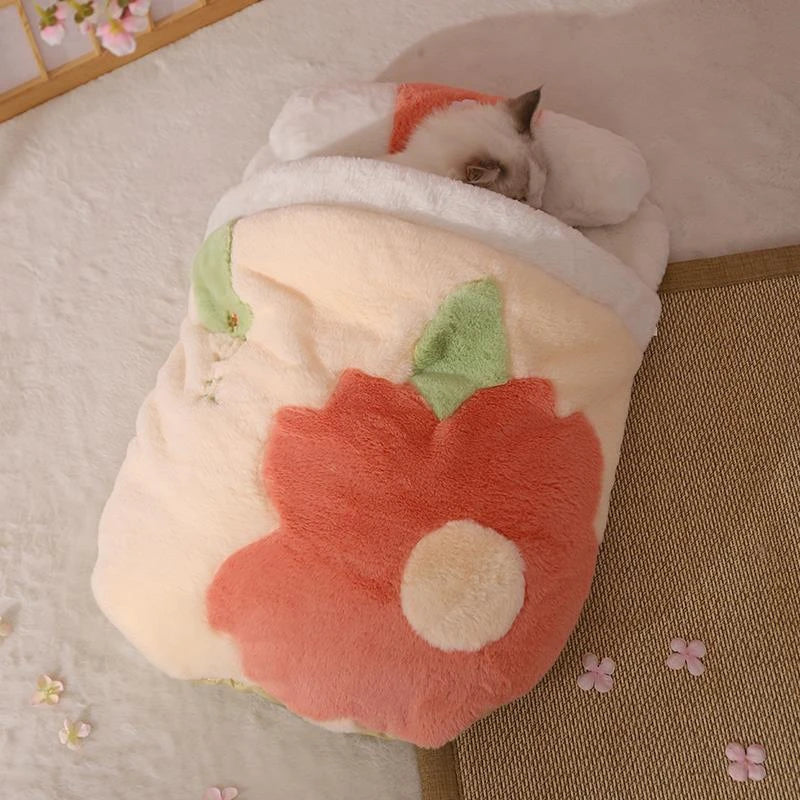 Japanese Sakura Warm Cat Bed with Cushion