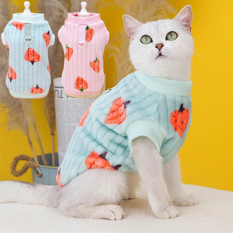 Cute Strawberry Print Cat Sweater