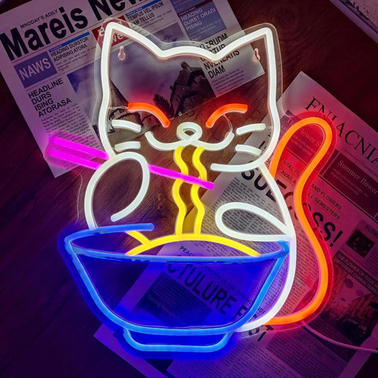 Lucky Cat Noodle Neon Sign