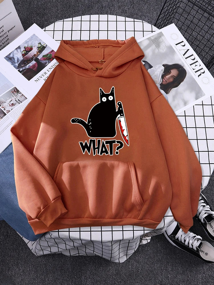 "What ? "Black Cat Knife Hoodie