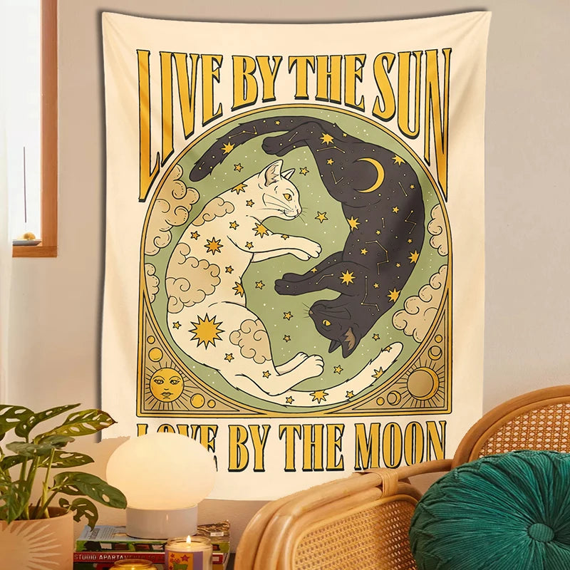 Tarot Style Whimsical Cat Tapestry