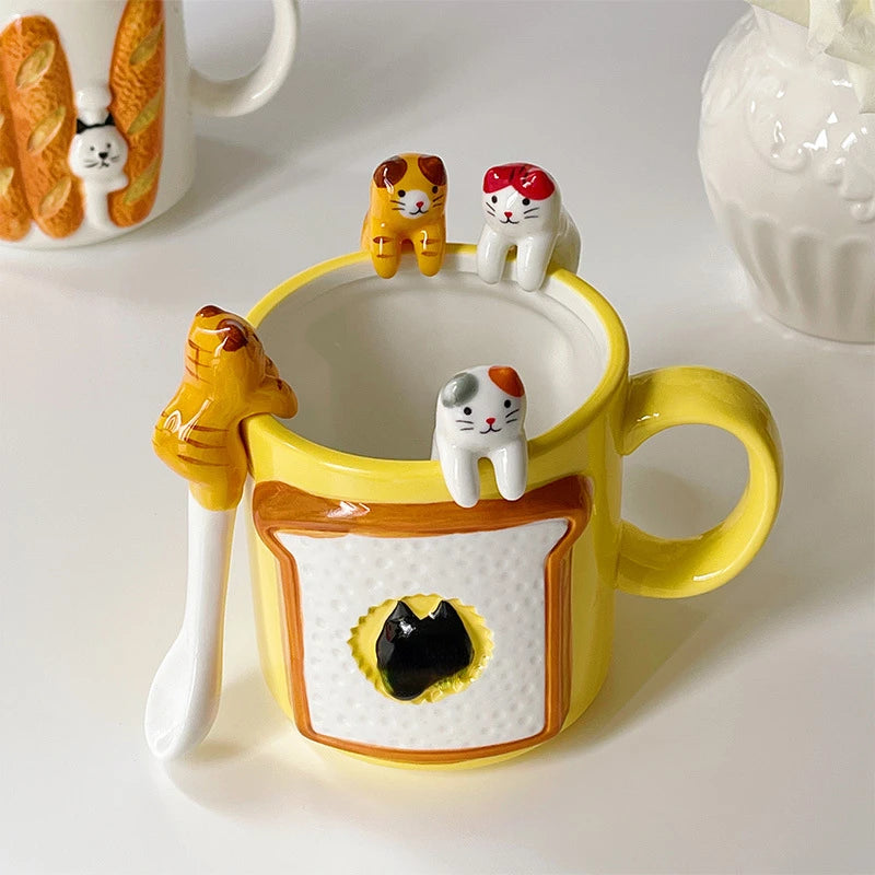 5Pcs Kitty Spoons &Mug Set