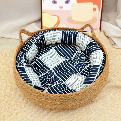 Weaved Basket Cat Bed