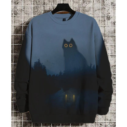 Cat Print Unisex Oversized Sweater