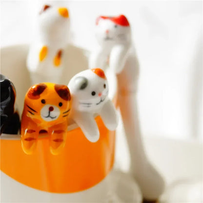 5Pcs Kitty Spoons &Mug Set