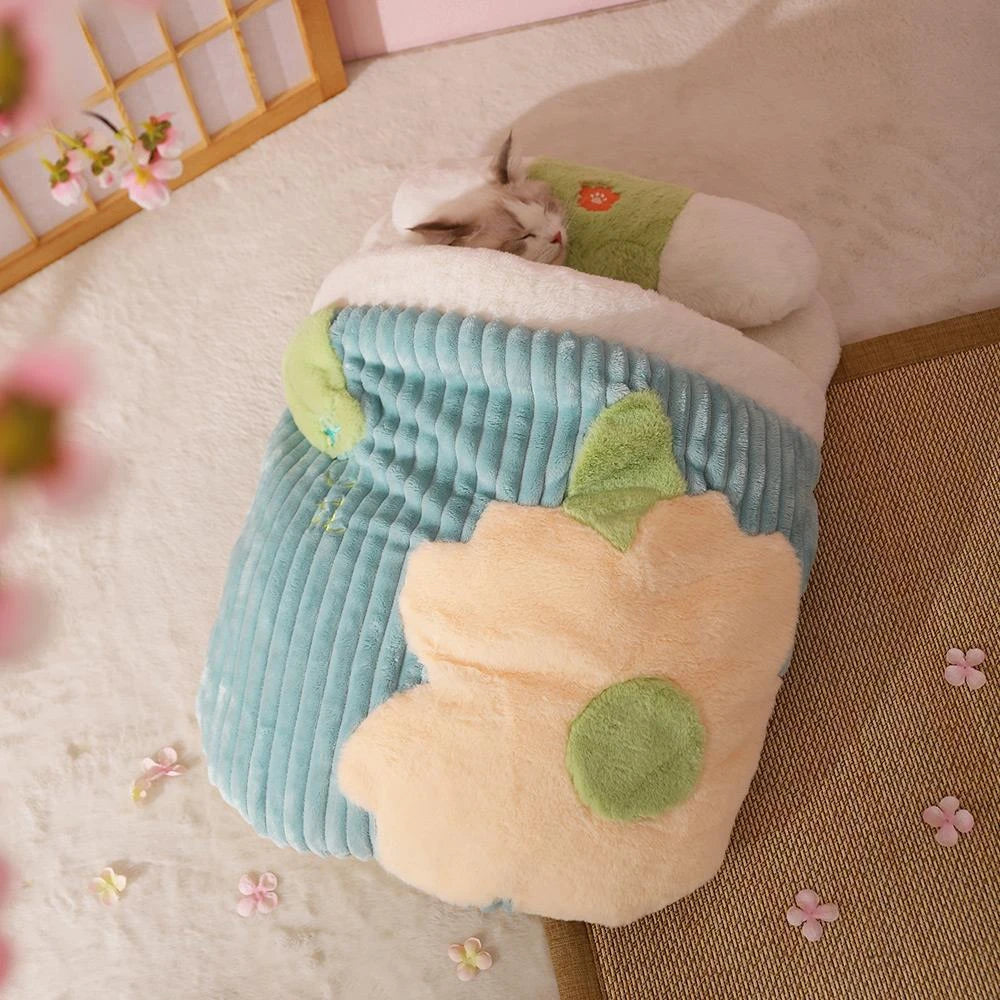 Japanese Sakura Warm Cat Bed with Cushion