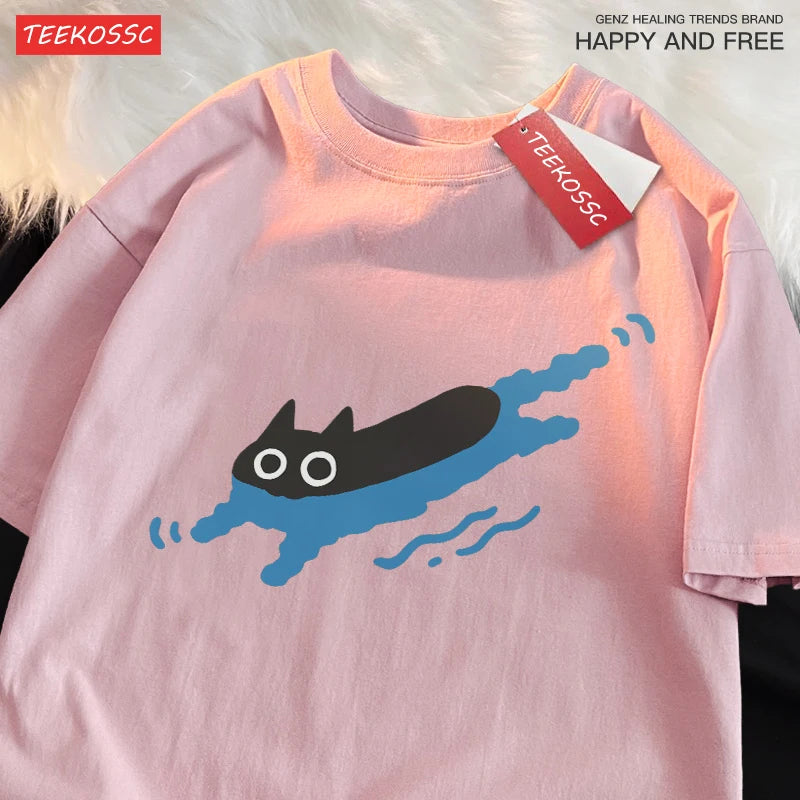 Swimming Black Cat Shirt