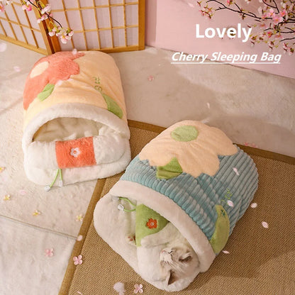 Japanese Sakura Warm Cat Bed with Cushion