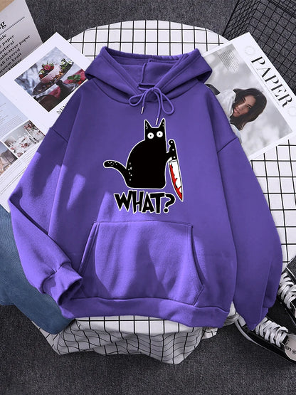 "What ? "Black Cat Knife Hoodie