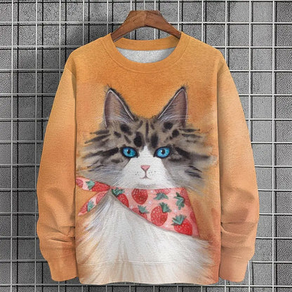 Cat Print Unisex Oversized Sweater