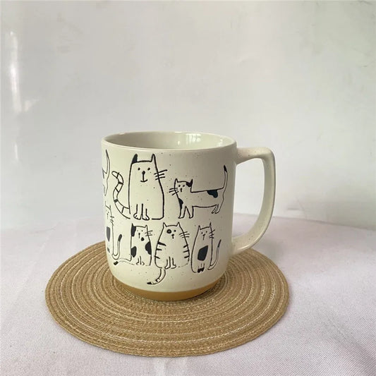 Hand Painted Doodle Cat Mug