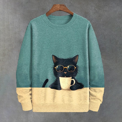 Cat Print Unisex Oversized Sweater