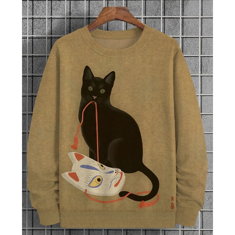 Cat Print Unisex Oversized Sweater