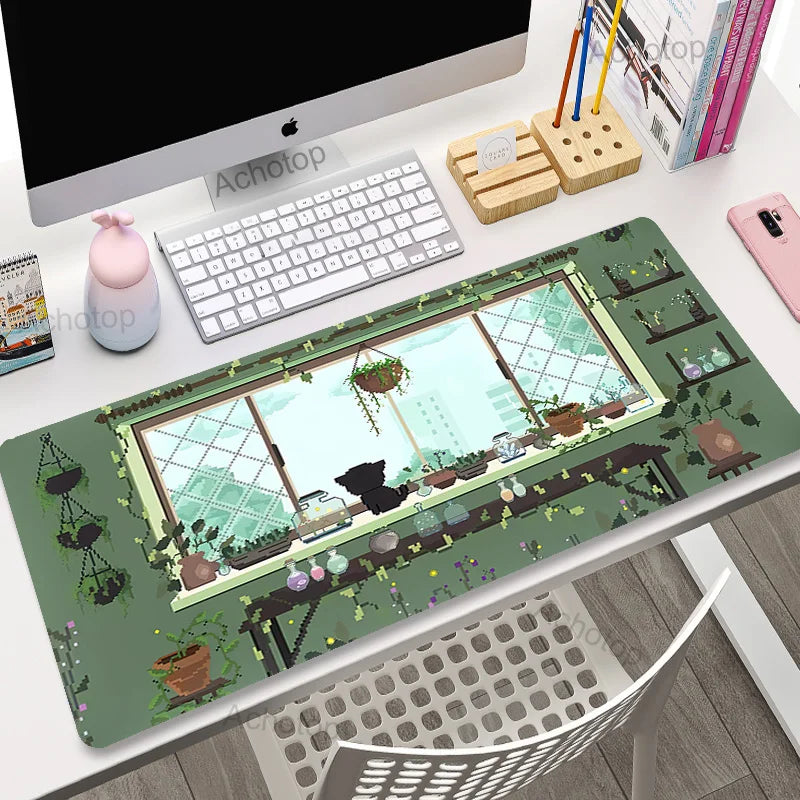 Cozy Green Cat Themed Mouse Pads