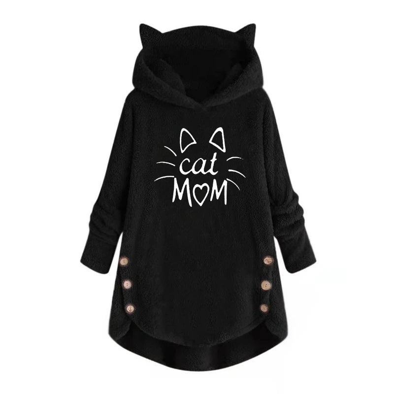 Cartoon Print Cat Ears Sweatshirt