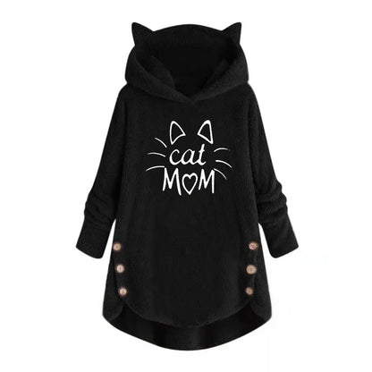 Cartoon Print Cat Ears Sweatshirt