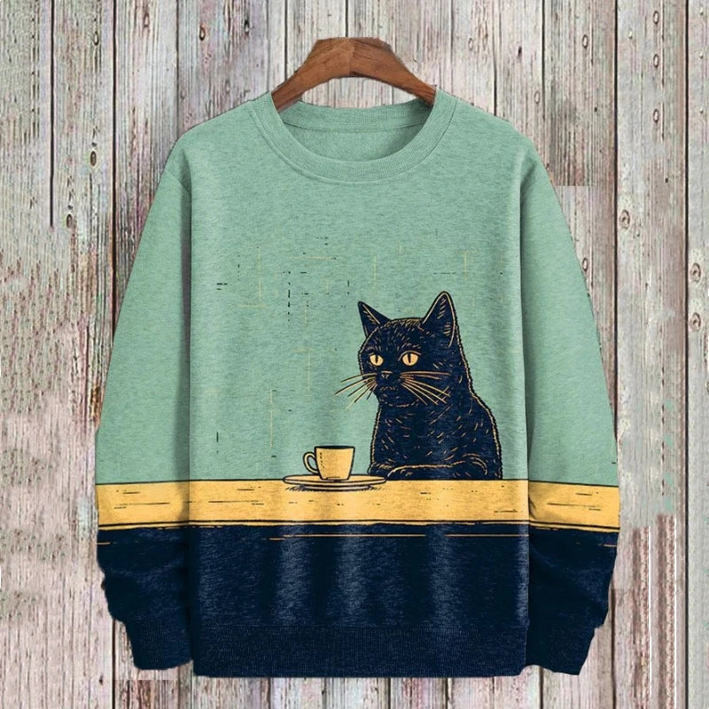 Cat Print Unisex Oversized Sweater