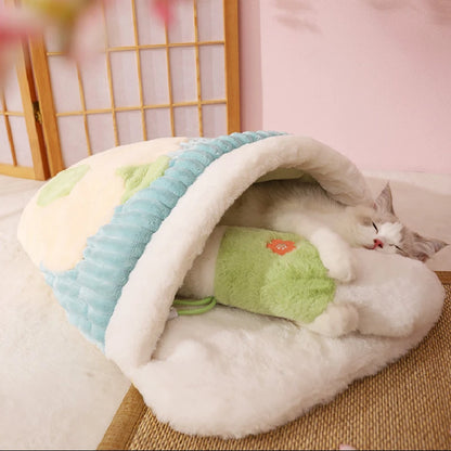 Japanese Sakura Warm Cat Bed with Cushion