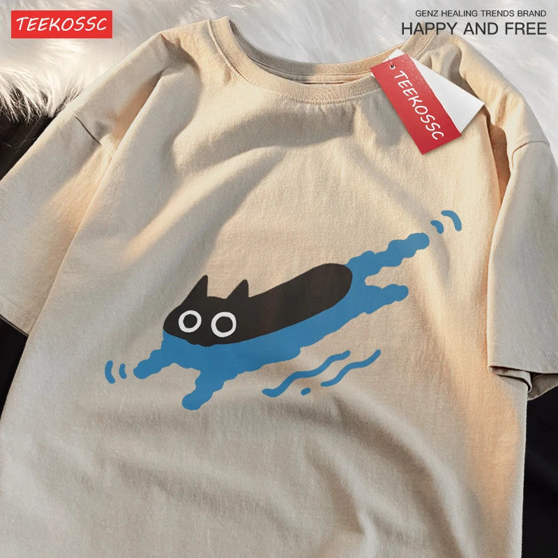 Swimming Black Cat Shirt