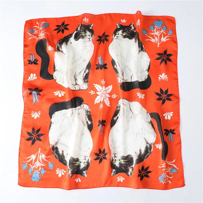 Cat Print Satin Headscarf