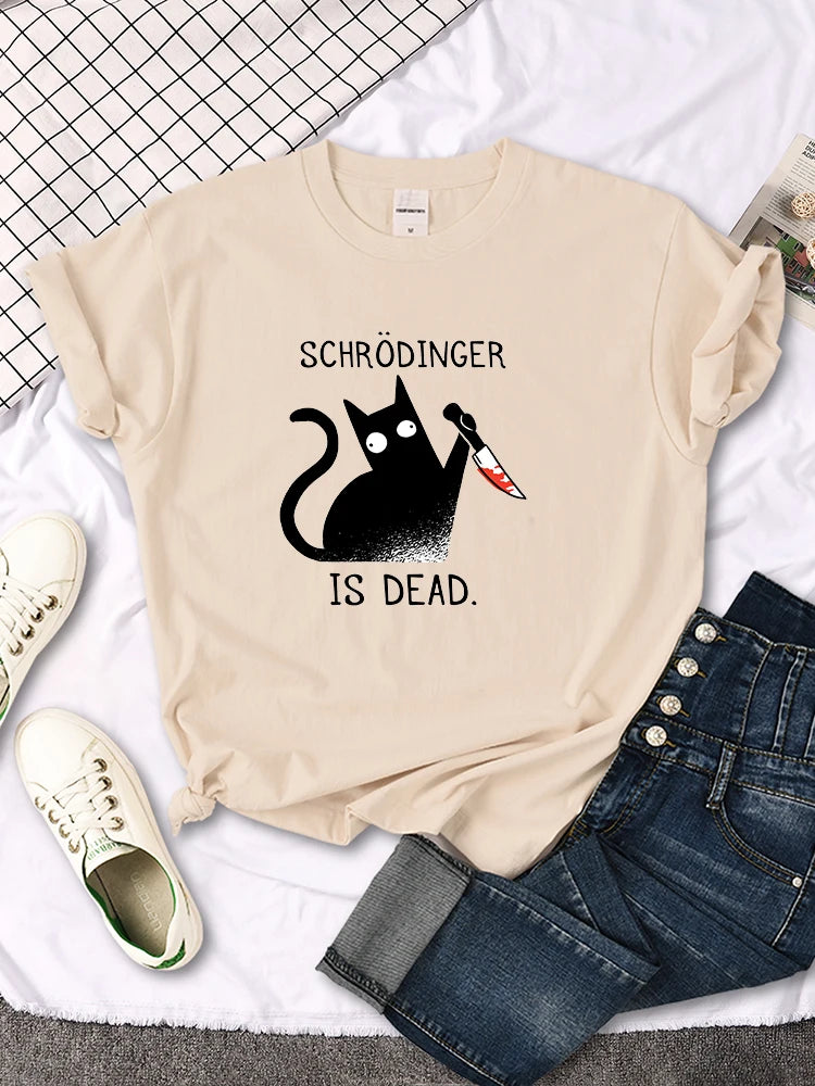 "Schrodinger Is Dead "Black Cat Print T-shirt