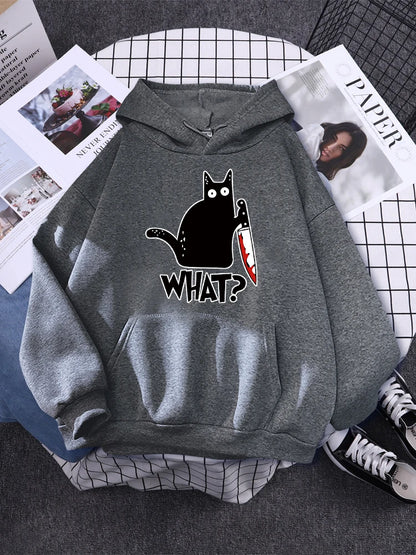 "What ? "Black Cat Knife Hoodie