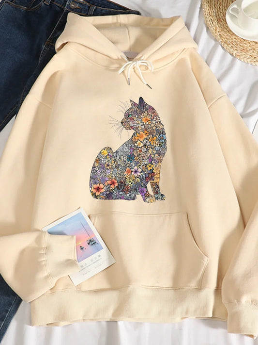 Flower Cat Printed Hoodie