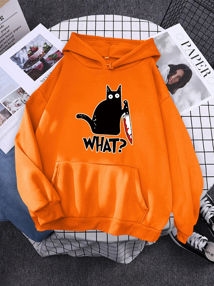 "What ? "Black Cat Knife Hoodie